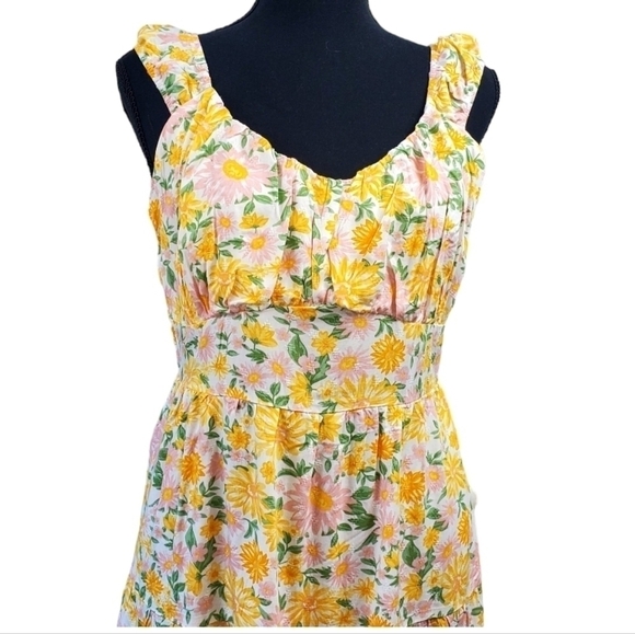 Planet Heart Sz L Yellow Floral Summer Dress 100% Rayon NWT - Picture 2 of 12